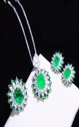Earrings Necklace Exquisite 925 Sterling Silver Jewelry Set Emerald Gemstone Rings Fine Women Color Treasure2768461