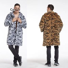 Men's Fur Faux Fur Autumn and Winter Men's Imitation Fur Coat Tiger Pattern Long Coat Fashion Men Europe and The United States 231213