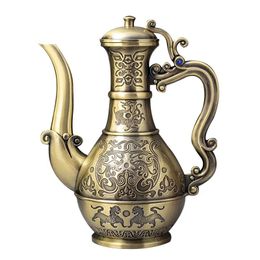 Hip Flasks Vintage Metal Drinkware Craft Tea Pot Desktop Decoration Antique Flower Carved Home Decor Wine Flagon 231213