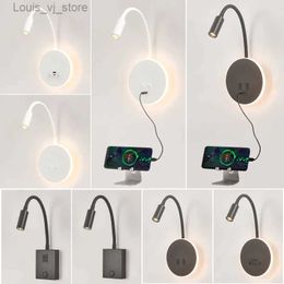 Night Lights 3W+8W LED Flexible Reading Wall Lamp Gooseneck Besides Light with USB/ Type-C Charging Port Bedroom Bedside Headboard Desk Decor YQ231214