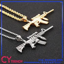 Pendant Necklaces European And American Fashion Chicken M416 Stainless Steel Hip Hop Men's Rifle Necklace