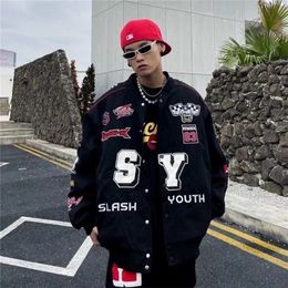 Men s Down Parkas Y2K retro embroidery patch racing suit street hip hop spring and autumn motorcycle American jacket male 231213