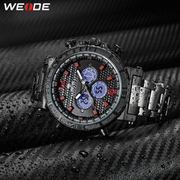 WEIDE Men Business Alarm Chronograph Digital Analogue metal case belt Strap Bracelet Quartz Wristwatches Clock Relogio Masculino274W