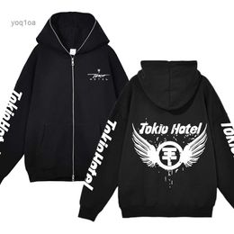 Men's Hoodies Sweatshirts Tokio Hotel Full Zipper Hoodies Kaulitz Print Zip Up Jacket Fleece Hooded Sweatshirts Men Women Hip Hop Streetwear Y2K CardiganL231123