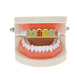 Grillz Dental Grills 14K Gold Plated Hip Hop Bling Teeth Fangs Grillz Caps Top Grill Rapper Colorf Zircon Set Christmas Party Gift Otml3