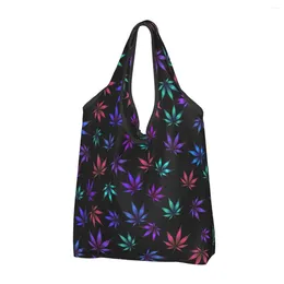 Shopping Bags Leaf Color Pattern Grocery Bag Durable Large Reusable Recycle Heavy Duty Leaves Eco Washable With Pouch