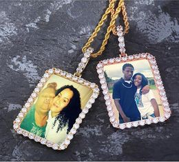 Men Women Custom Made Photo Pendant 14K Gold Rec Medallions Zircon Pendant Bling Bling for gifts5977199
