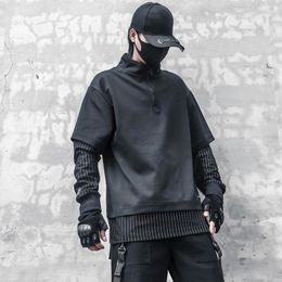 Men's Tracksuits Dark Fashion Techwear Women Long Sleeve Pullover Half High Neck Striped Patchwork Harbour Style Zip Hoodie