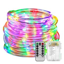 LED Rope Lights Battery Operated Waterproof 33ft String Lights with Remote Timer Firefly lights 8 Mode Dimmable Fairy For Outdoor2184