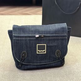 Women Designer Sport Denim Crossbody Bag Wide Adjustable Strap Square Mark 30x25cm Large Capacity Casual Light Flap Vintage Messenger Bags Luxury Purse Sacoche