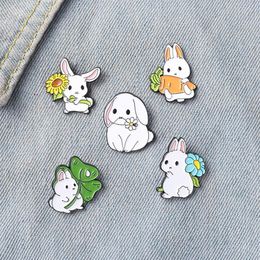 Korean Cartoon Rabbit Dog Brooches Alloy Paint Animal Hug Flower Carrot Badge Jewellery Accessories Unisex Cowboy Backpack Clothes L271M