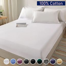 Bedding sets 100 Cotton Fitted Bed Sheet with Elastic Band Solid Color Mattress Cover for Single Double King Queen 140 150 160 180x200 231213