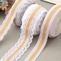 Party Supplies 2M Natural Jute Burlap Hessian Lace Ribbon Roll and White Lace Vintage Wedding Party Decorations Crafts Decorative 2738