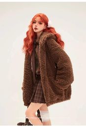 Women's Fur Autumn Winter Sweet Cute Lovely Warm Thick Soft Brown Faux Coat Women With Bear Ears Fuzzy Fluffy Jacket Hoodie 2023