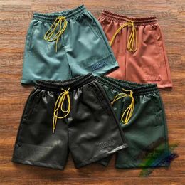 Men's Shorts Leather Shorts Men Women Embroidered Drawstring Elastic Waist Breeches T231214