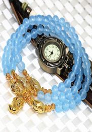 Strand Goldcolor Accessories Natural Stone Blue Chalcedony Jades 6mm Round Beads Multilayers Long Bracelets Women Pretty Jewellery 7389464