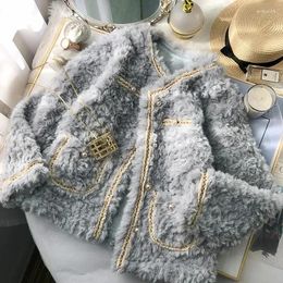 Women's Fur French Retro Fragrant Lamb Wool Coat Short Thickened Round Neck Autumn Winter 2023 Jacket D14