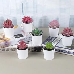 Decorative Flowers 1pc Mini Artificial Plant Potted Green Succulent Bonsai White Pot For Wedding Party Decoration Office Desktop Home