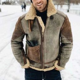 Men's Fur Faux Fur 2022 men's Faux Leather Trendy Coat Winter Warm Wool Fur Shearling Jacket Thickened Lapel Casual Fashion Clothes Q231212