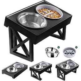 Dog Bowls Feeders Elevated Dog Bowls 3 Adjustable Heights Raised Dog Food Water Bowl with Slow Feeder Standing Gamelle pour chien Medium Large Dog 231213