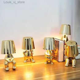 Night Lights Italy Little Golden Man Night Light Thinkers Lamp Art Decor Study Coffee Shop Bar Bedside Table Lamps Children's Room Brothers YQ231214