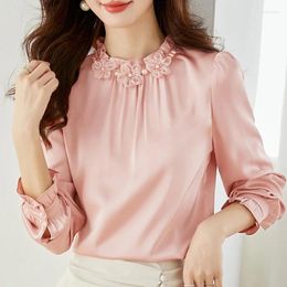Women's Blouses Standing Collar Chiffon Shirt Women Long-sleeved Spring And Fall Blouse Inside French Chic Bottoming Vintage Shirts