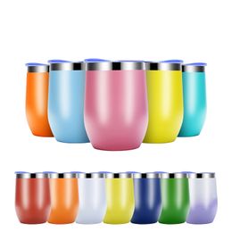 12oz Stainless Steel Coffee Cup With Lid Handle Egg Cups Tea Mug Water Bottle Wine Glasses Double Layer Beer Mugs Solid Tumbler FMT2105