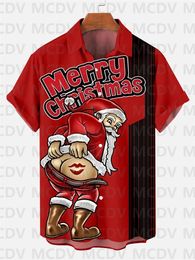 Men's Dress Shirts Year Merry Xmas Kiss Beer Hawaiian For Men Floral Casual Christmas Funny Santa Harajuku Tops 3D Print Holiday Clothes 231213