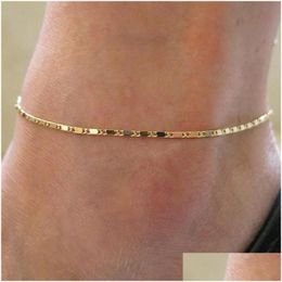 Anklets Anklets Fashion Gold Thin Chain Ankle Charm Anklet Leg Bracelet Foot Jewelry Adjustable Bracelets For Women Accessories Drop D Dht3R