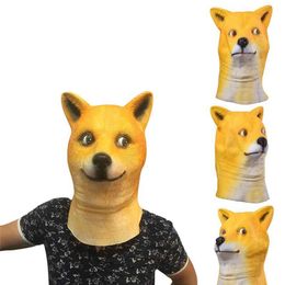 Funny Doge Dog Mask Cartoon Latex Halloween Party Mask Full Head Overhead Animal Cospaly Masquerade Fancy Dress Up Carnival Mask Y1985