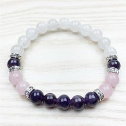 SN1029 Fashion Healing Amethyst Bracelet Wrist Mala Yoga Gift for Girls Natural Stone Jewellery Rose Quartz Snow Quartz Bracelet242o