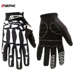 Qeqae Skeleton Pattern Unisex Full Finger Bicycle Cycling Motorcycle Motorbike Racing Riding Gloves Bike Glove for Women and Men 2238p