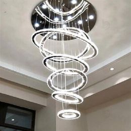 6 Rings Crystal LED Chandelier Pendant Light Fixture Crystal Light Lustre Hanging Suspension Light for Dining Room Foyer Stairs MY273R