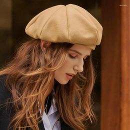 Berets French Vintage Women's Octagonal Hats Ladies Elegant Retro Beret Spring Autumn Fashion Woollen Caps