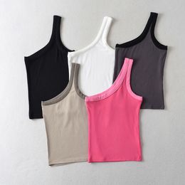 Sweet and hot girls contrasting slanted shoulder camisoles women's 2023 summer new sexy outer wear slim short slim top