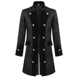 Men's Jackets Men Vintage Jacquard Steampunk Trench Coat Button Pocket British Style Jacket Medieval Cosplay Costume Stand Collar Male