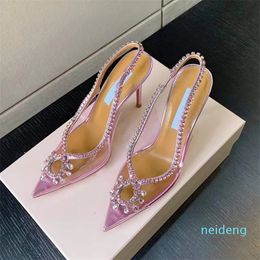 Designer -Embellished Pumps Sandals pointed head stiletto high-heeled Slingbacks Heel shoe for women Party Evening shoes luxury