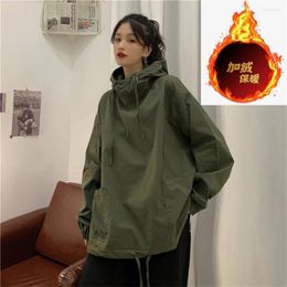 Women's Hoodies Korean Safari Style Women Hooded Fashion Loose Versatile Autumn/Winter Plush Fleece Windproof Jacket Bf Casual Work Coat