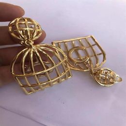 Dangle & Chandelier Punk Camellia Luxury Vintage Gold Metal Copper Stamp Big Birdcage With Drop Earrings For Women Girl Jewerly274b