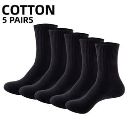 5 Pairs HighQuality Sports Black Running Socks Outdoor Men's Cotton Dress Casual Stockings Men Gift 231225