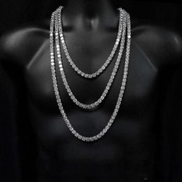 Hip Hop New Vintage Fashion Jewellery 18K White&Rose Gold Fill Full Round Cut Single Row White Topaz CZ Diamond Party Women Men Neck242n
