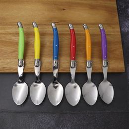 Spoons Stainless Steel Laguiole Dinner Spoon Big Large Tablespoon Set Rainbow Handle Soup Scoop Multi Colour Cutlery Cafe 6pcs 8 5i239g