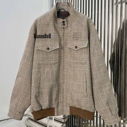 Work Dresses 10.28 KlasonBll-Vintage Plaid Letter Embroidery Wool Spliced Ribbed Loose Jacket Or Pleated Mini Skirt Set Women's