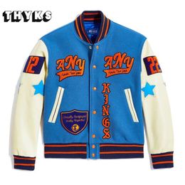 Men s Down Parkas Hip Hop Bomber Jackets Men High Quality Tiger Letter Flocking Embroidery PU Leather Sleeves Baseball Jacket Oversize Coat Unisex 231213