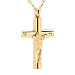 IJD11129 Jesus Cross Ashes Pendant Gold Plating Memorial Urn Casket High Quality Stainless Steel Cremation Jewellery Engravable360U
