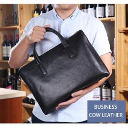 Briefcases Luxury Briefcase For Man Genuine Cow Leather Vintage Executive Handbag Tote Computer Document Shoulder Business Messenger Bag