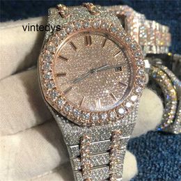 Watches for Men Top Silver Rose Stones New Gold Version Test Moissanite Diamond Quality Mechanical Movement