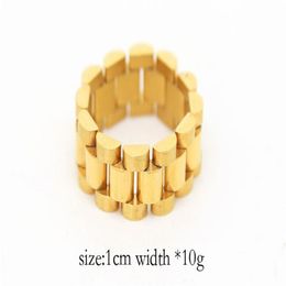 Hip hop Men Stainless steel Chain Punk Style 24k Gold Three Row Watch Strap Golden Rings Fashion Party Jewelry Gift253W