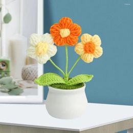 Decorative Flowers Long-lasting Floral Decoration Woven Potted Plant Handmade Crocheted Small Flower Realistic Yarn For Stylish