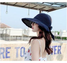 Elegant Foldable Sun Hats For Women Wide Brim Adjustable Back With A Bow Summer Sombreros Ladies Beach Ua Straw Visors wmtINy luck8400075